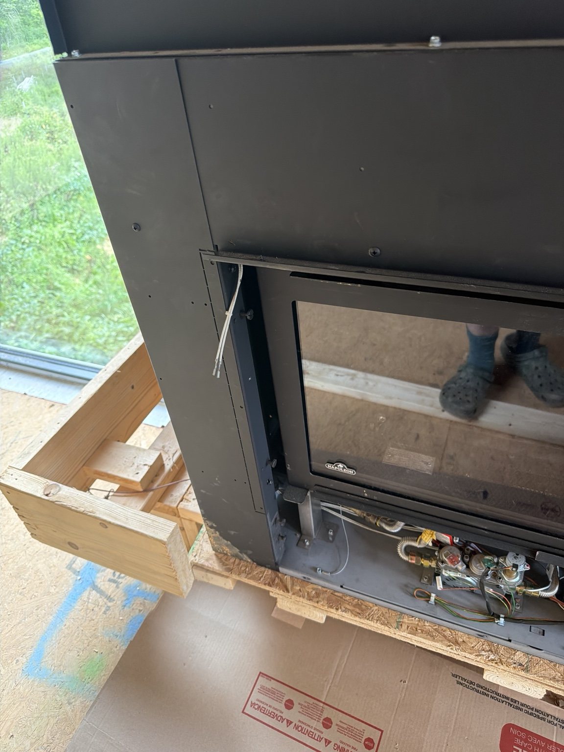 Built-in fireplace rough-in and surround before finishing