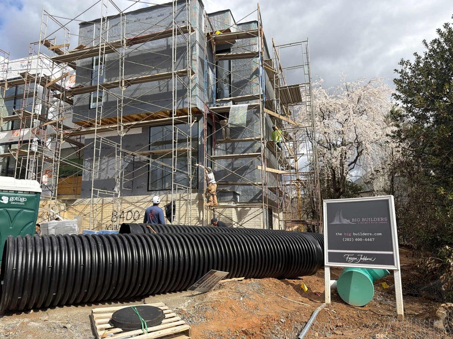 Large residential project with scaffolding and exterior envelope work