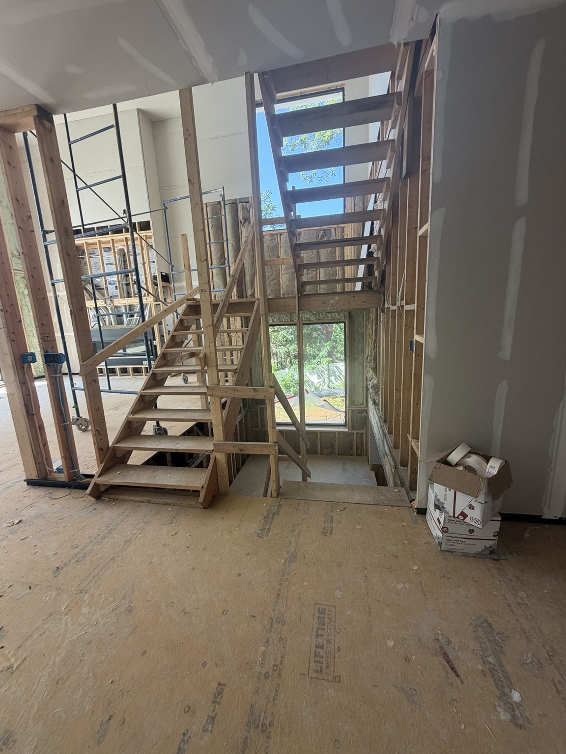 Rough framed staircase under construction